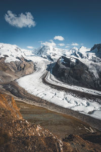 Scenic view of snowcapped mountains against sky