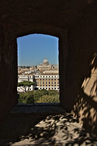 Buildings seen through window