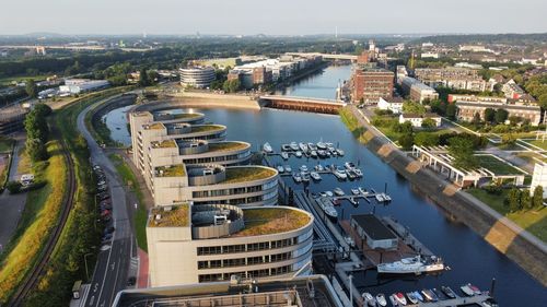 High angle view of bridge over river in city