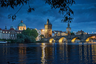 River in city at night