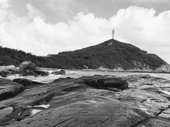 Scenic view of rock formations against sky