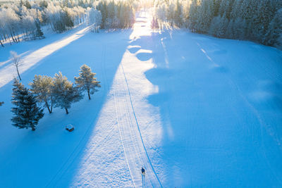 High angle view of snow covered landscape