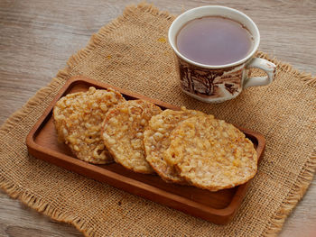 High angle view of breakfast on table