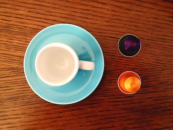 High angle view of coffee on table