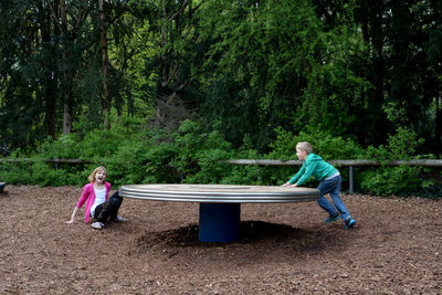 Children on a playground in the nature