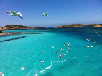 Scenic view of sea against blue sky