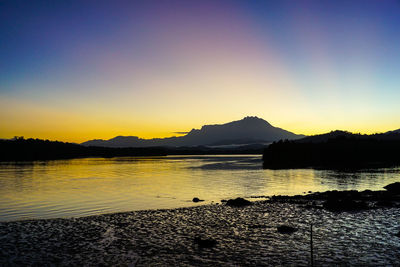 Scenic view of lake against sky during sunset