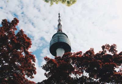 Low angle view of building against cloudy sky