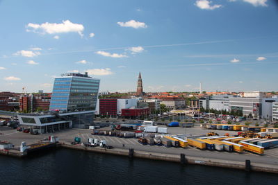 View of city buildings against sky