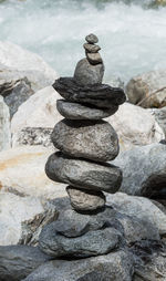 Close-up of stone stack on rock