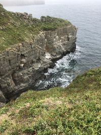 High angle view of cliff by sea
