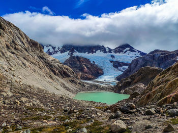 Scenic view of snowcapped mountains against sky