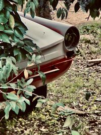 Abandoned car on field