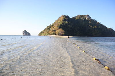 Scenic view of beach against clear sky