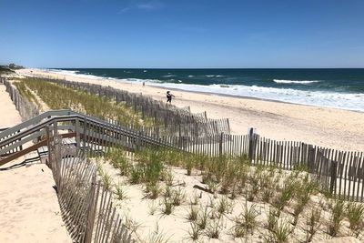 Scenic view of beach against clear sky