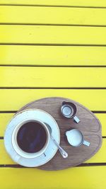 Directly above shot of coffee cup on table