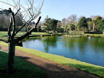 Scenic view of lake against clear sky