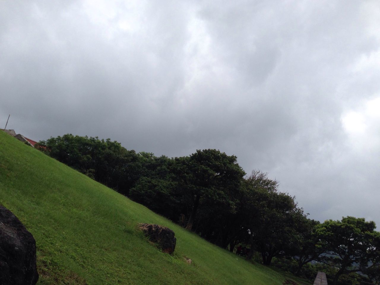 sky, cloud - sky, green color, tree, cloudy, tranquil scene, landscape, grass, tranquility, scenics, nature, beauty in nature, cloud, growth, field, day, overcast, weather, outdoors, hill