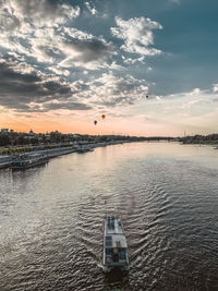 High angle view of river against sky during sunset