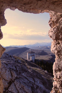 Scenic view of mountain against sky during sunset