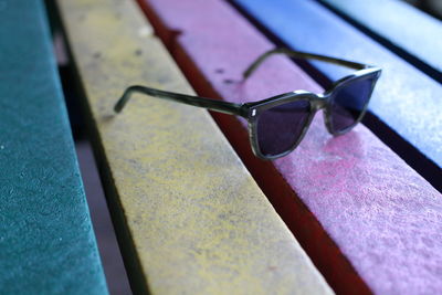 Close-up of sunglasses on table