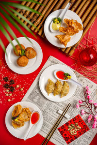 High angle view of food on table