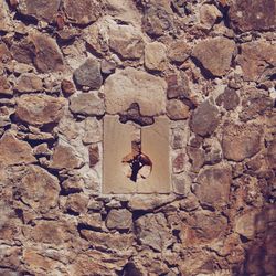 Man hanging on rock