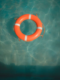 High angle view of red floating on swimming pool