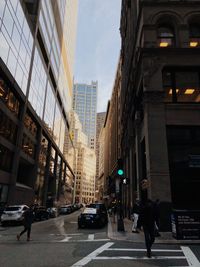 View of city street and modern buildings