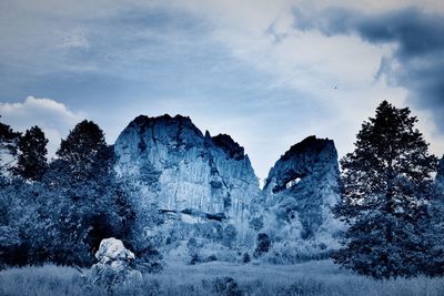 Scenic view of snow covered land against sky