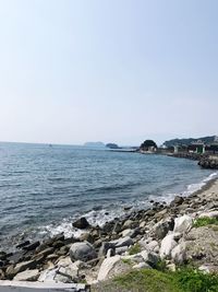 Scenic view of sea against clear sky