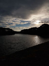 Scenic view of lake against sky at sunset