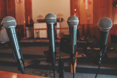 Close-up of microphones