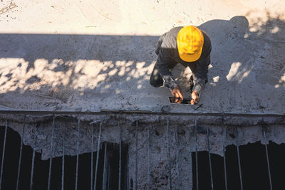 High angle view of man working