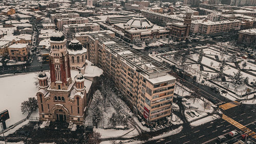 High angle view of buildings in city