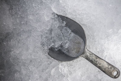 High angle view of frozen water