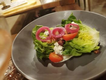 High angle view of salad served in plate