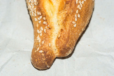 High angle view of a bread on table