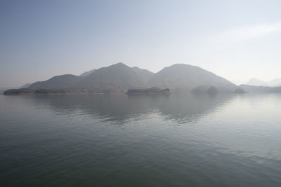 Scenic view of lake against clear sky