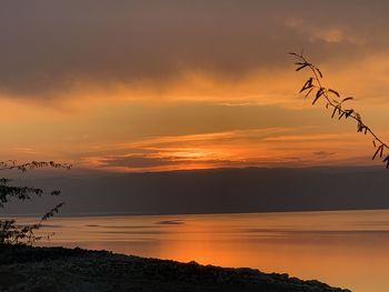 Scenic view of sea against orange sky