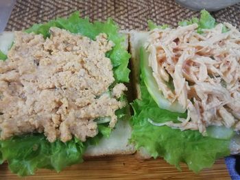 High angle view of food in plate