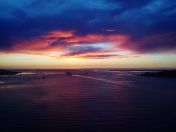 Scenic view of sea against dramatic sky