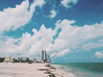 Panoramic view of sea and buildings against sky in miami beach