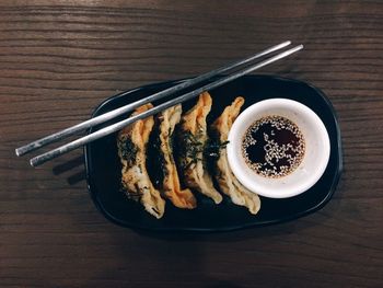 High angle view of food in bowl on table