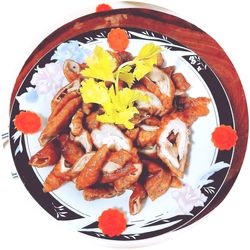 Directly above shot of food in plate