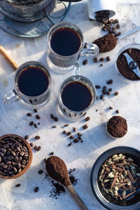 High angle view of coffee beans on table