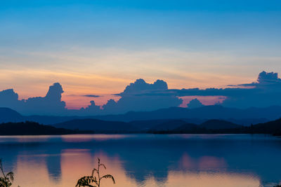 Scenic view of lake against sky during sunset