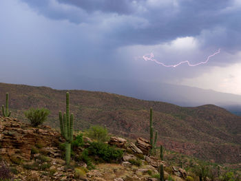 Scenic view of mountains against cloudy sky