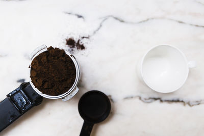 High angle view of coffee on table