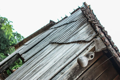 Low angle view of house roof against clear sky